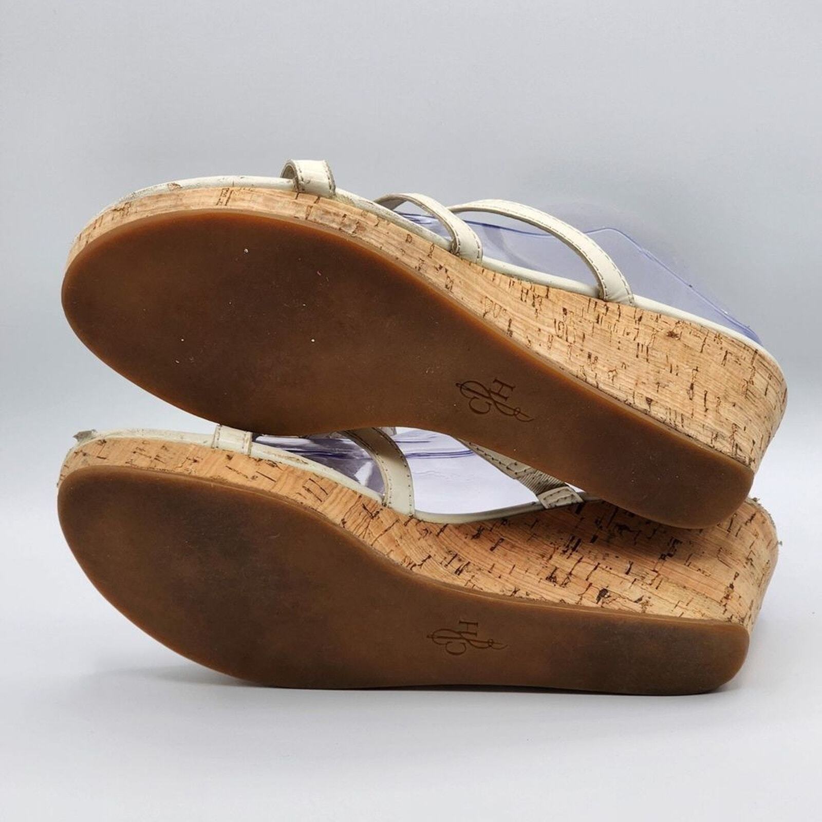 Cole Haan White Heels open Toe Slide Cork Leather Sandals Size 7.5B