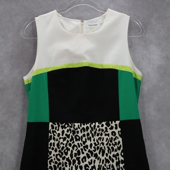 Calvin Klein Animal Black Green Leopard Knee Length Preppy Classic Dress 10