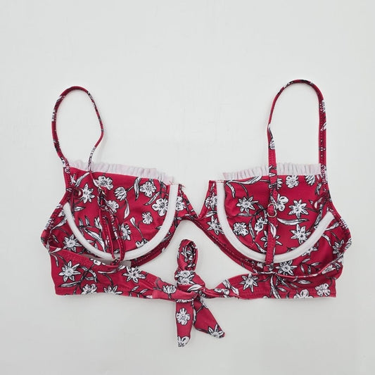 Shein Red Flower Bikini Top Small Swimwear Swimsuit Bathing Suit