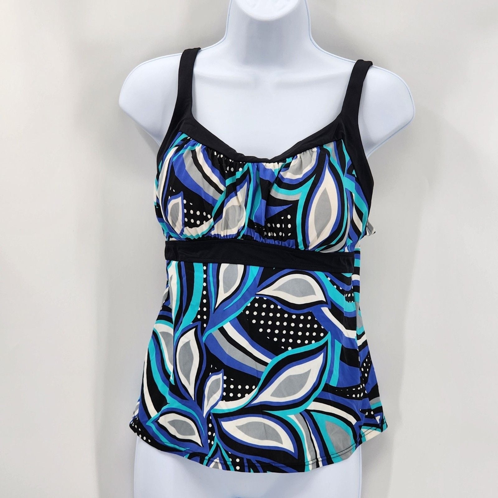 Caribbean Joe Blue Tankini Swimsuit Swimwear Halter Top Padded Bra Size 14