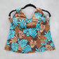 Brown Blue Tropical Leaf Halter Tie Padded Swim Beach Tankini Top L Large
