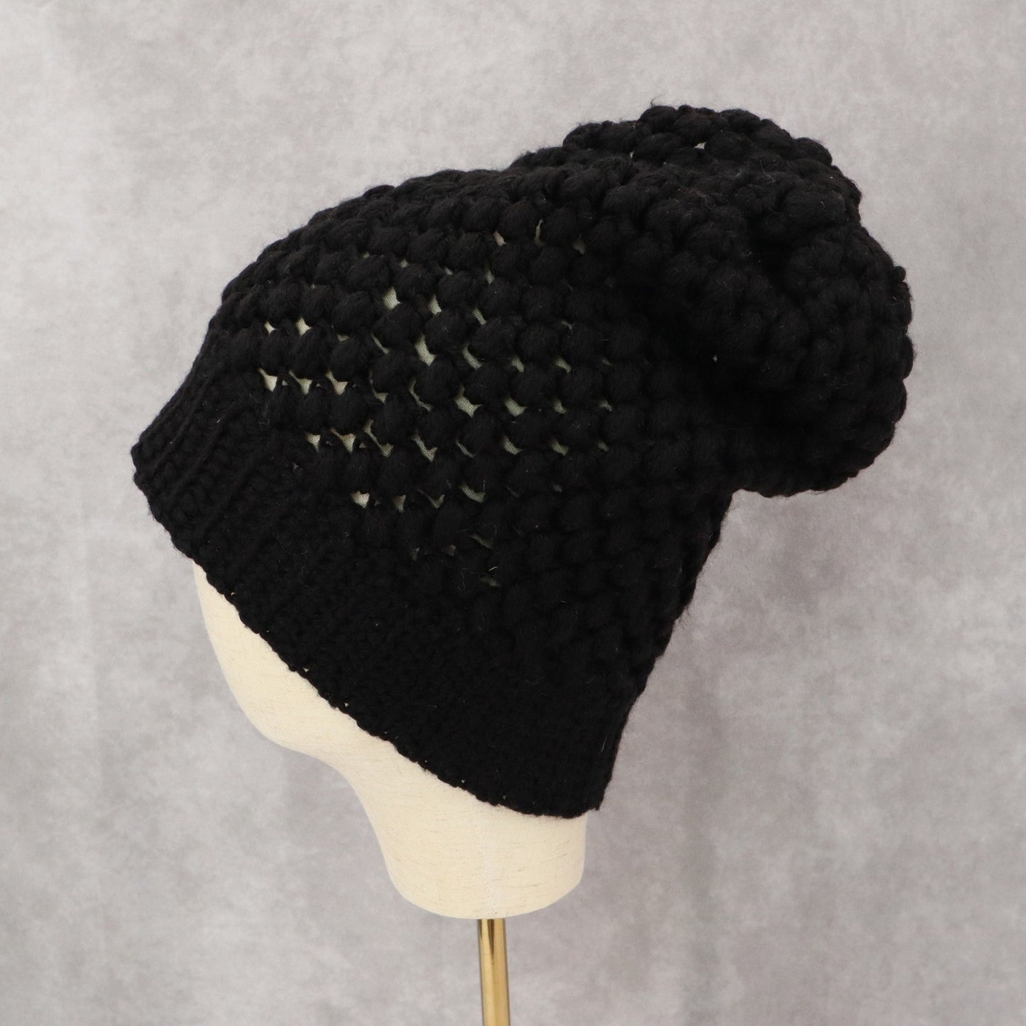 Black Chunky Cable Knit Crochet Y2K Vintage Cottage Skater Beanie Cap Hat OS