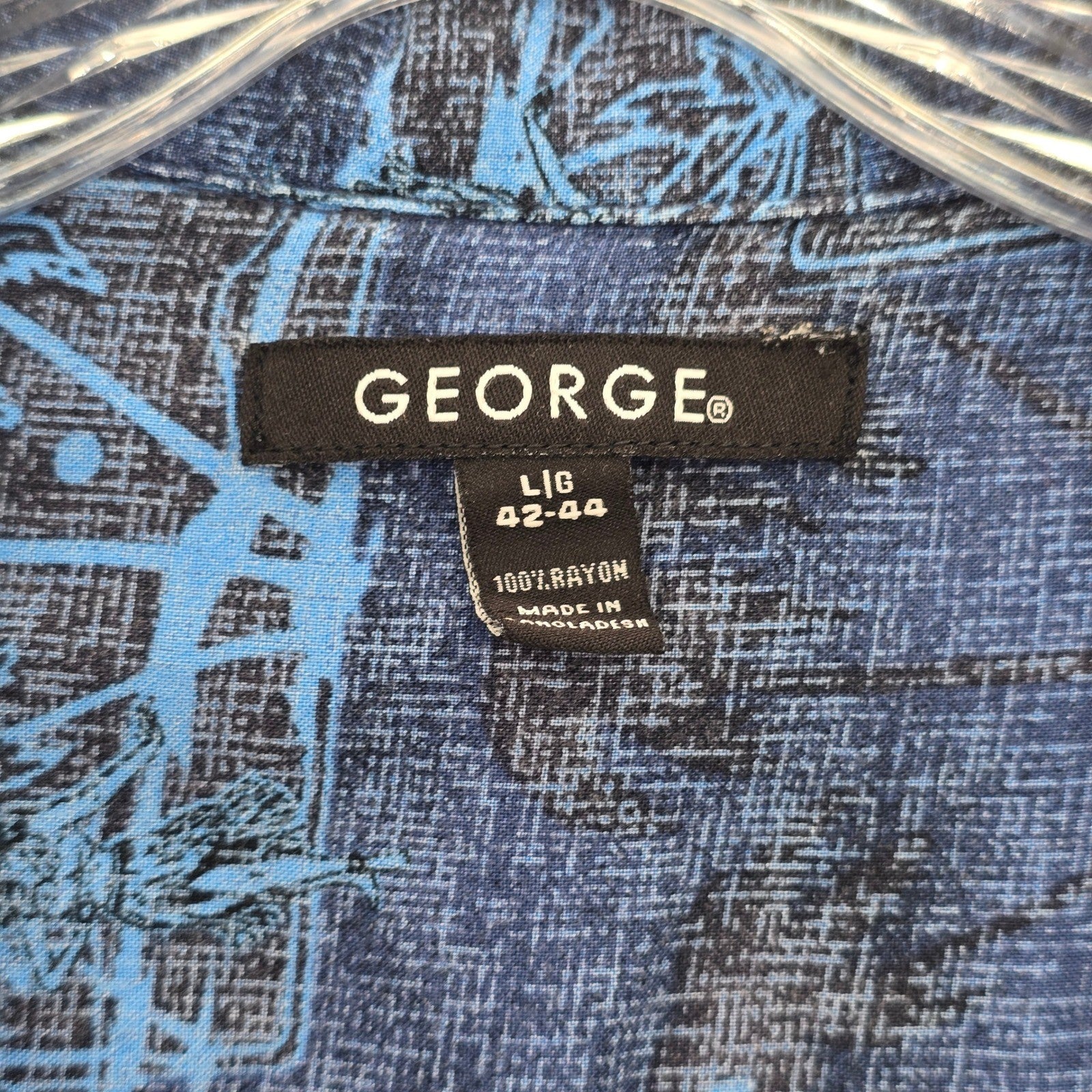 George Blue Beach Palm Tropical Surf Island Relaxed Hawaiian Shirt Large