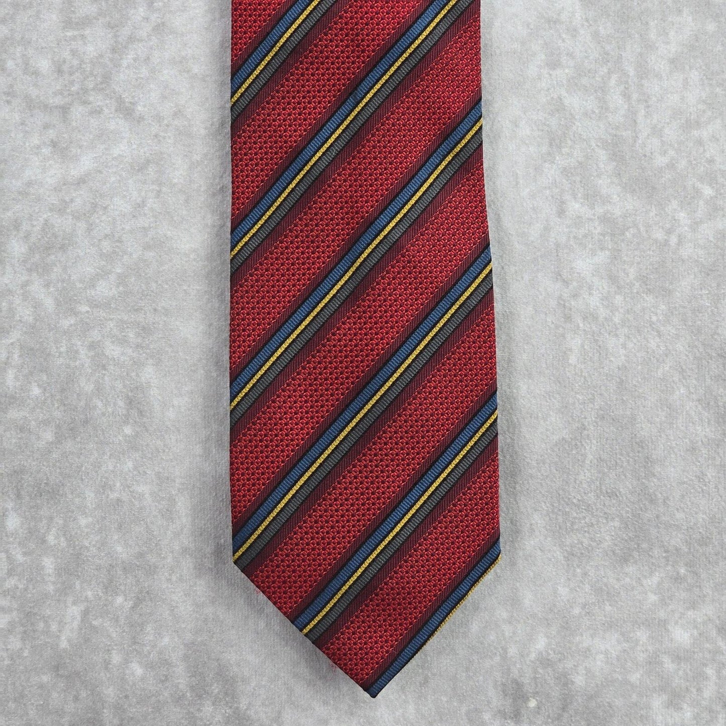 Daniel De Fasson Studio Red Blue Stripe Plaid 100% Silk Men's Neck Tie Executive