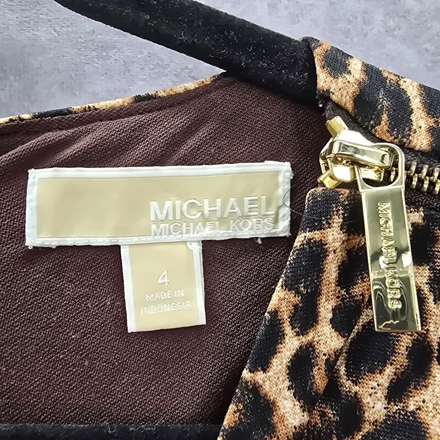 Michael Kors Brown Animal Print Knee Length Sleeveless Flare Pleat Dress 4