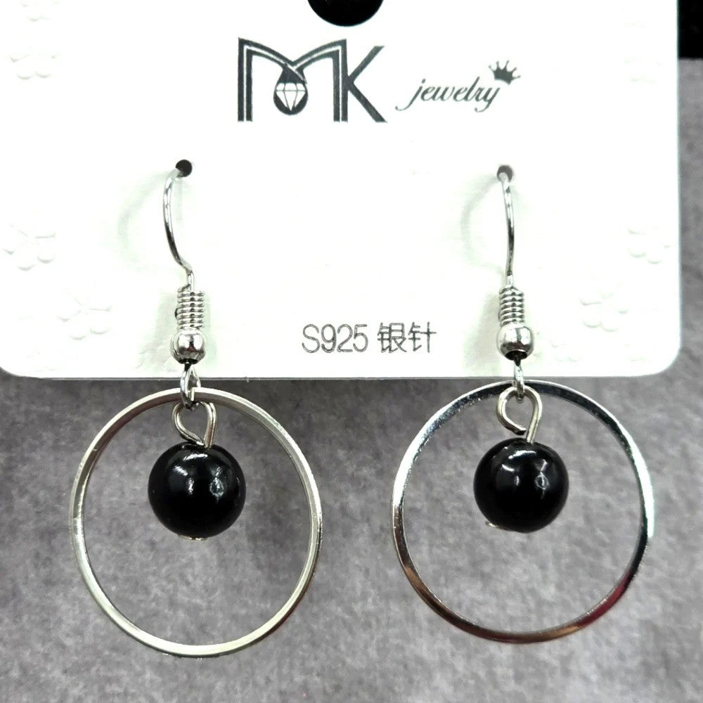 Silver Circle Black Bead Drop Dangle Hook Fashion Jewelry Earrings NWT JB2-46