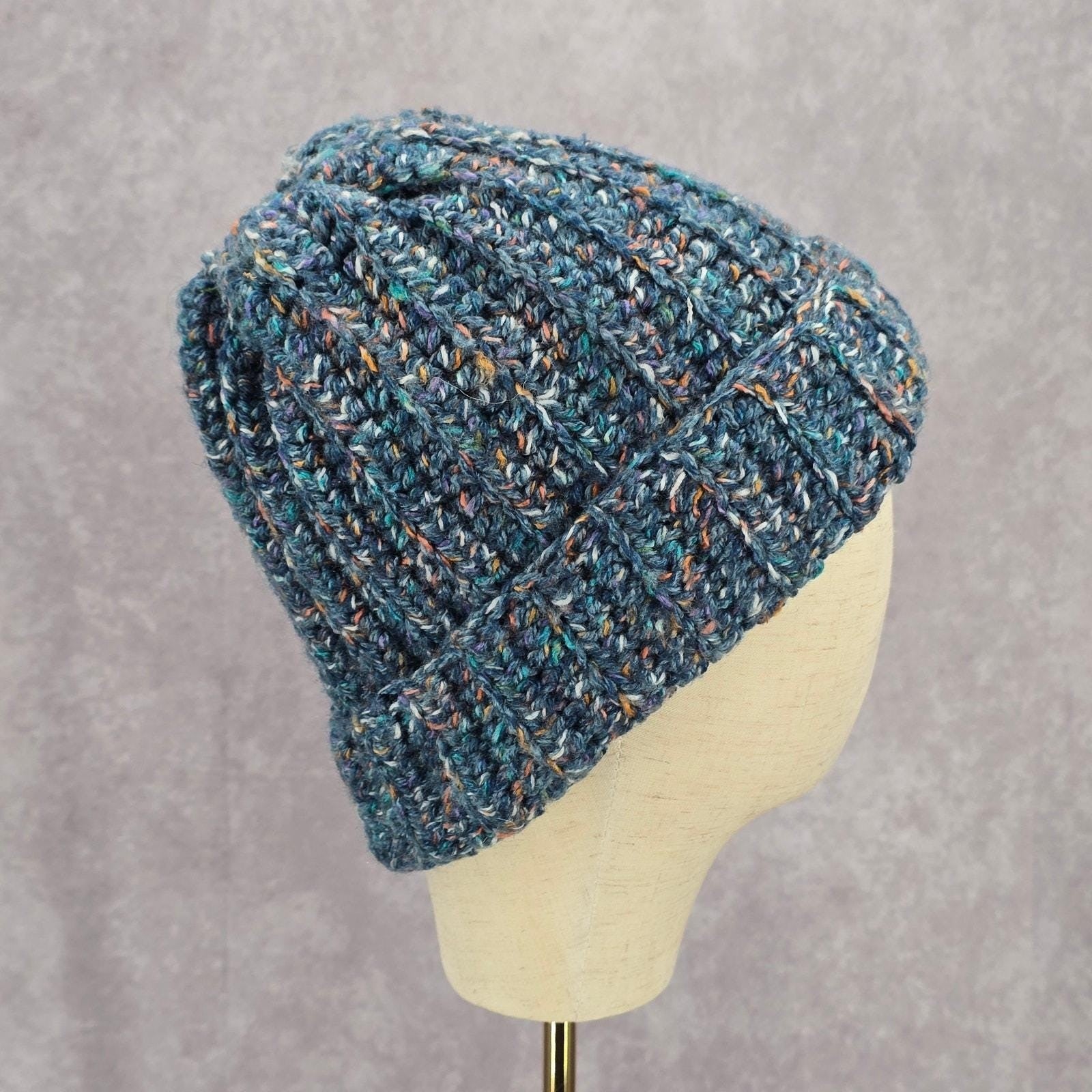 Blue Pink Crochet Knit Bucket Cap Hat Fun Vintage Y2K Funky Beanie