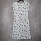 Riders by Lee White Floral Midi Dress Blue V-Neck Casual A-Line Flare S Small
