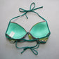 Green Floral Padded Tie Gold Bead Tassel Swim Sports Bra Bralette Bikini Top 34C