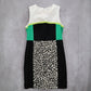 Calvin Klein Animal Black Green Leopard Knee Length Preppy Classic Dress 10