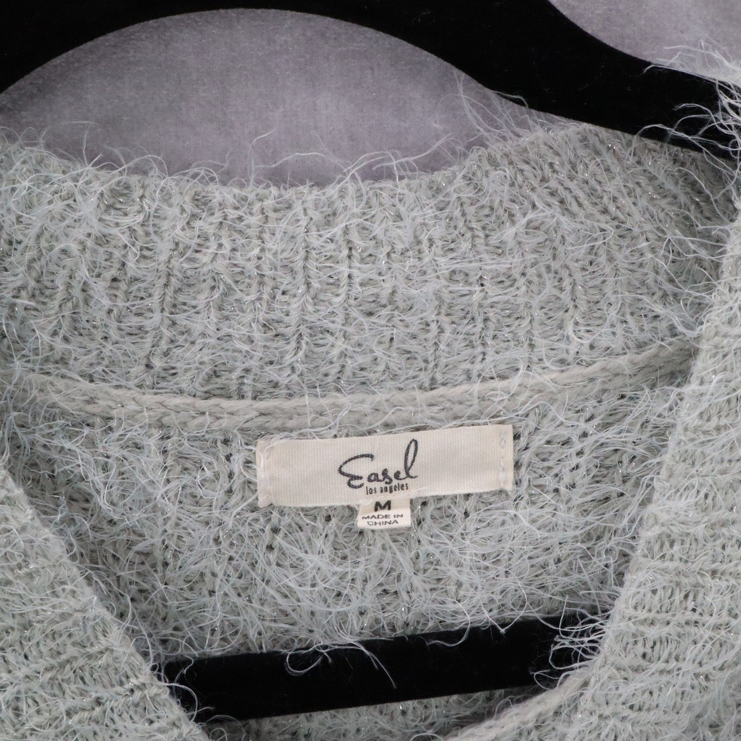 Easel Fuzzy Sweater Gray Shaggy Knit Pullover Cozy Grunge Y2K Softcore M Medium