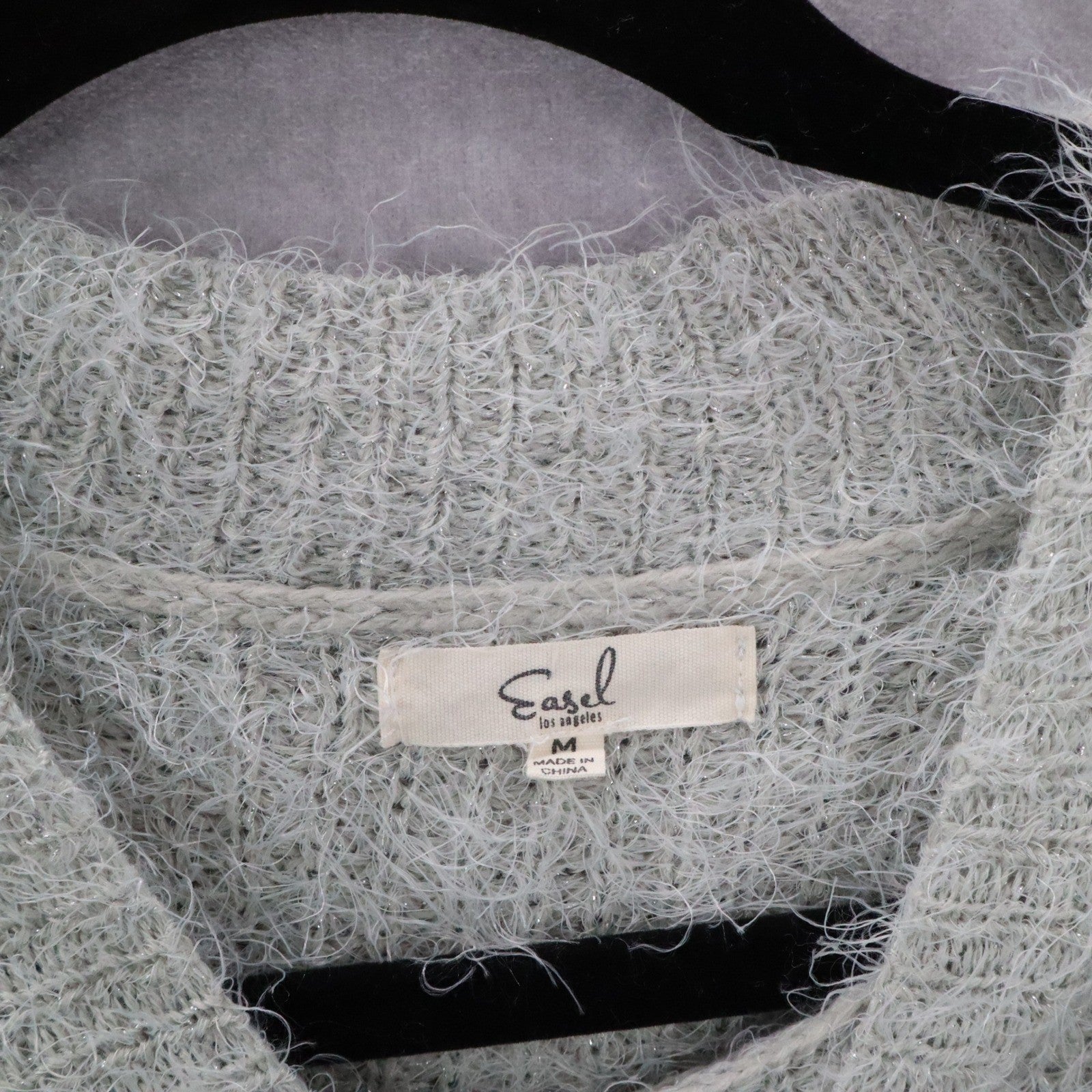 Easel Fuzzy Sweater Gray Shaggy Knit Pullover Cozy Grunge Y2K Softcore M Medium
