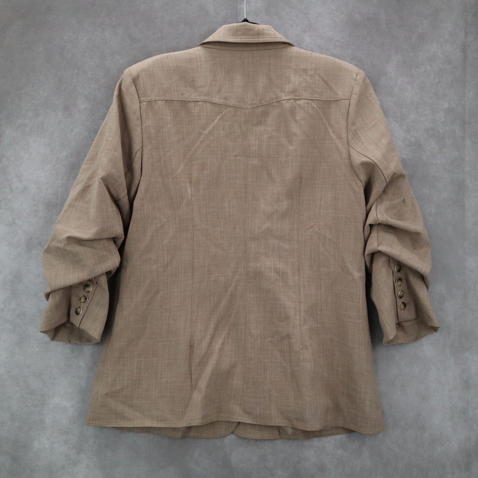 Democracy Tan Ruched Sleeve Business Casual Peak Suit Jacket Coat Blazer Medium