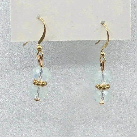 Gold Bead Clear White Dangle Hook Boho Retro Earrings Fashion Jewelry E42