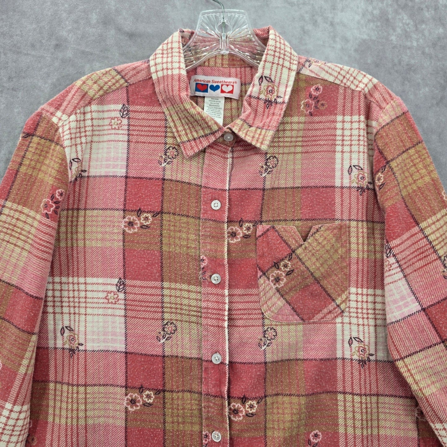 American Sweetheart Pink Plaid Flannel Western Urban 90s Skater Grunge Shirt L