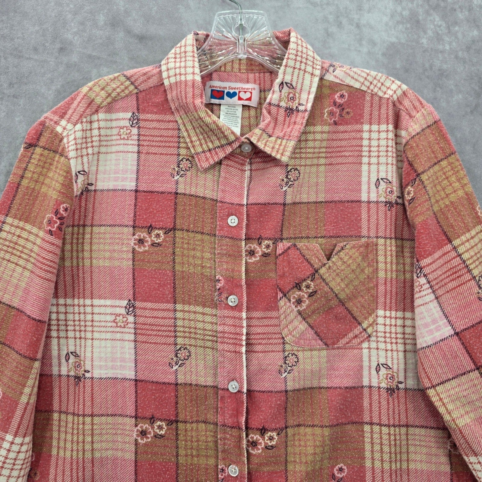American Sweetheart Pink Plaid Flannel Western Urban 90s Skater Grunge Shirt L