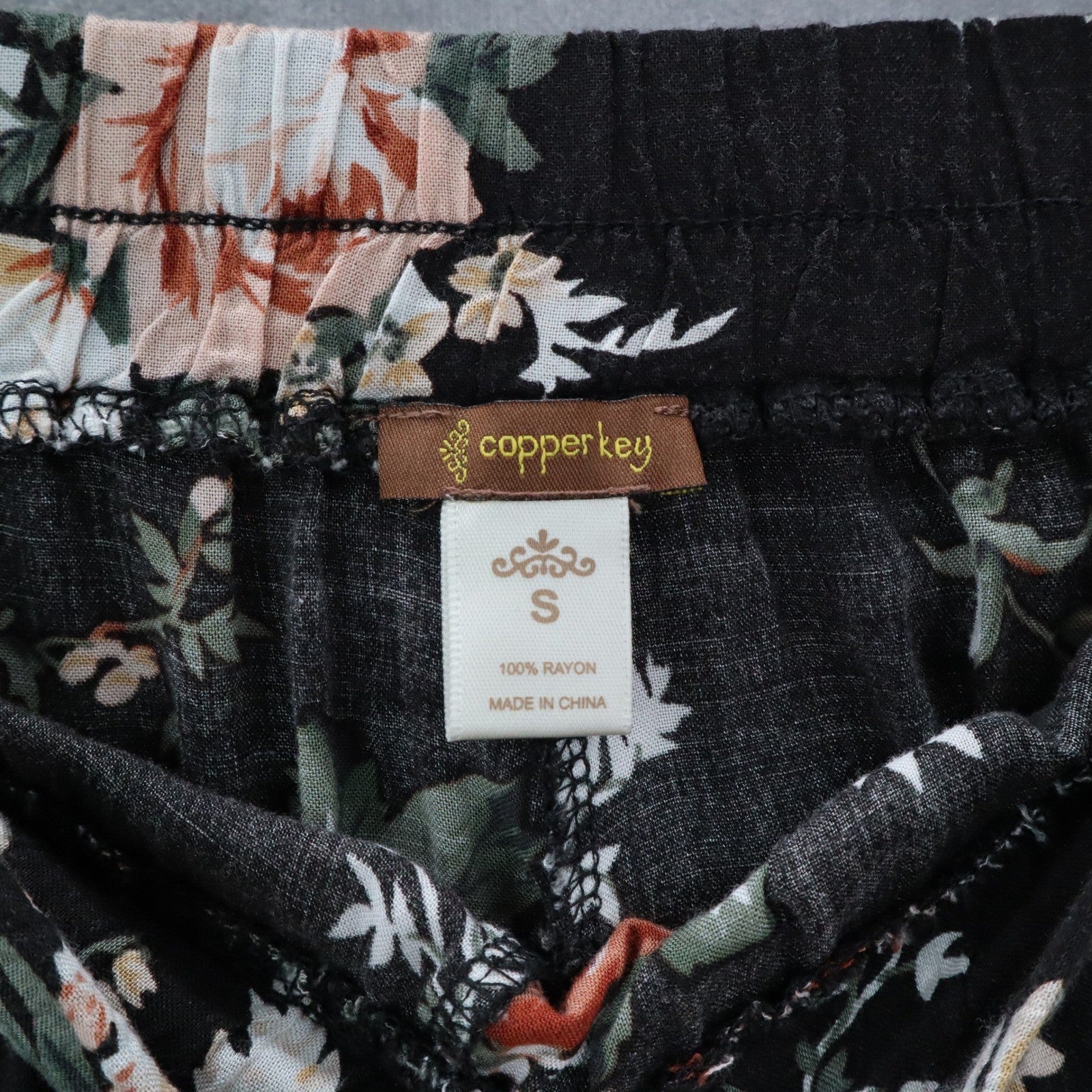 Copper Key Black Floral Wide Leg Pants Boho Palazzo High Waist Lounge VTG Small