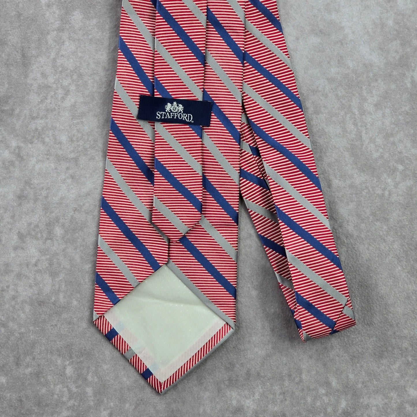 Stafford Red Blue Silver Stripe Repp Geometric 100% Silk Mens Neck Tie Executive