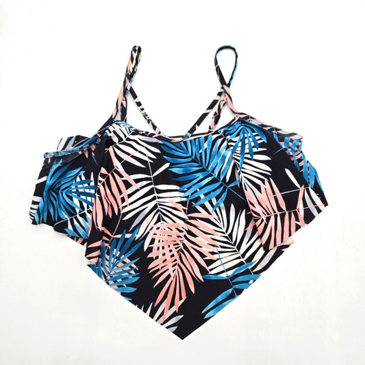 Shein Black Tropical Pullover Padded Adjustable Top Cover Swimwear XL