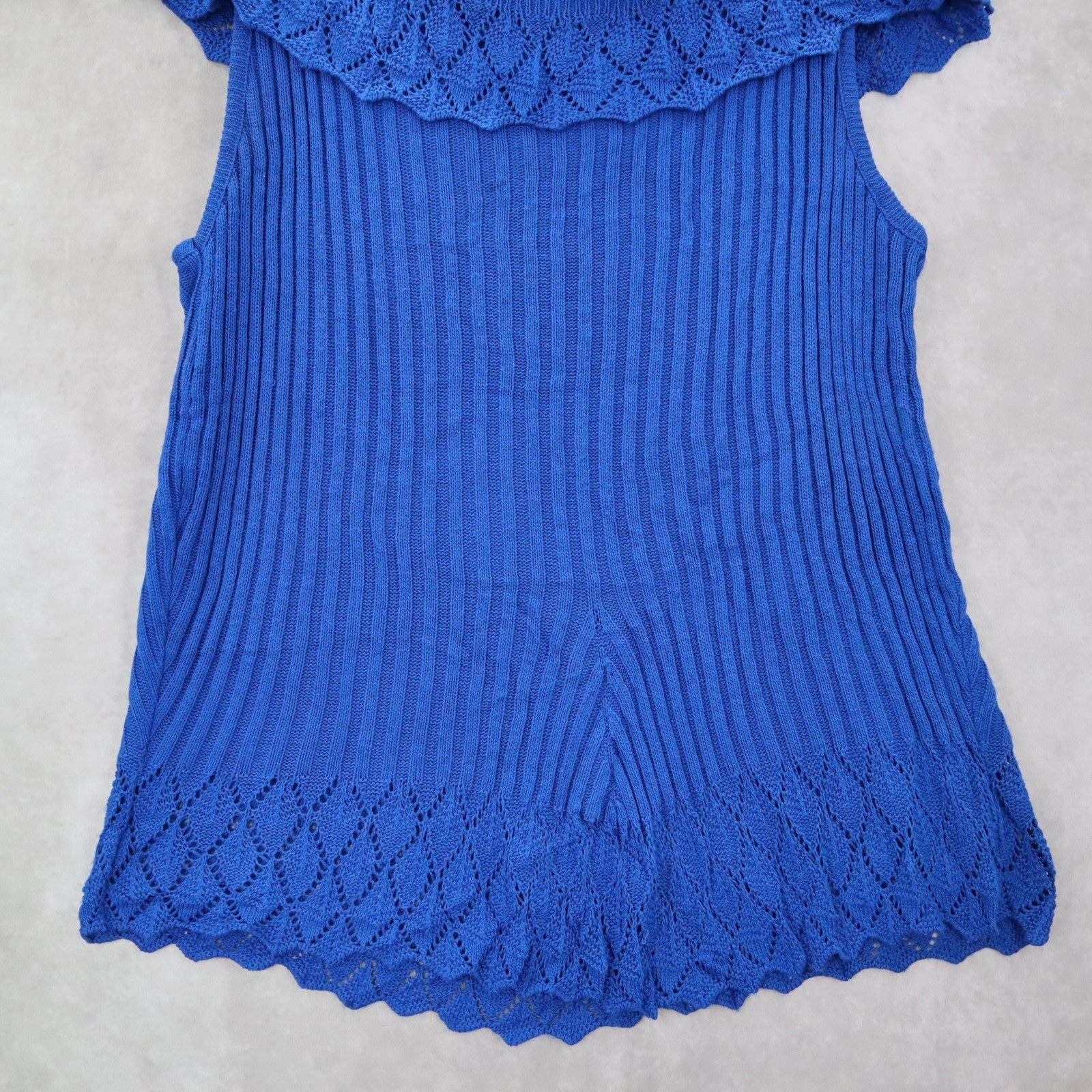 Fiorlini International Blue Sleeveless Knit Top Scallop Hem Lace Vintage 22/24