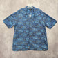 George Blue Beach Palm Tropical Surf Island Relaxed Hawaiian Shirt Large