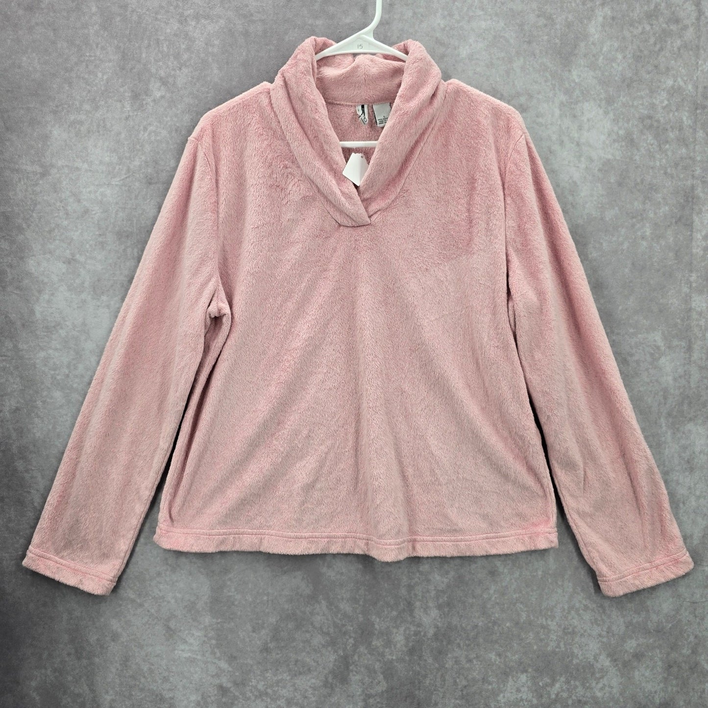 New Directions Pink Fleece Sweater Pullover Soft Comfy Cardigan L Large