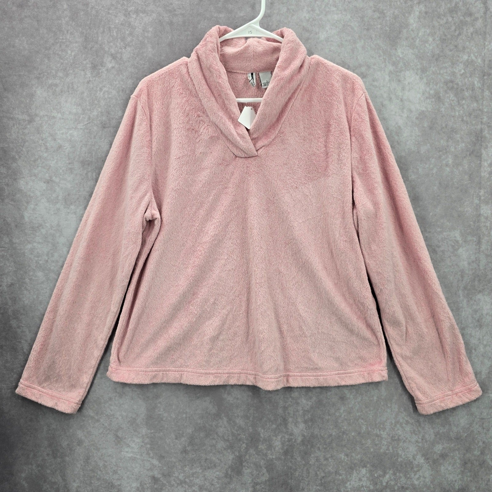 New Directions Pink Fleece Sweater Pullover Soft Comfy Cardigan L Large