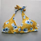 Yellow Floral Padded Halter Tie Knot Boho Swim Sports Bra Bikini Top L Large