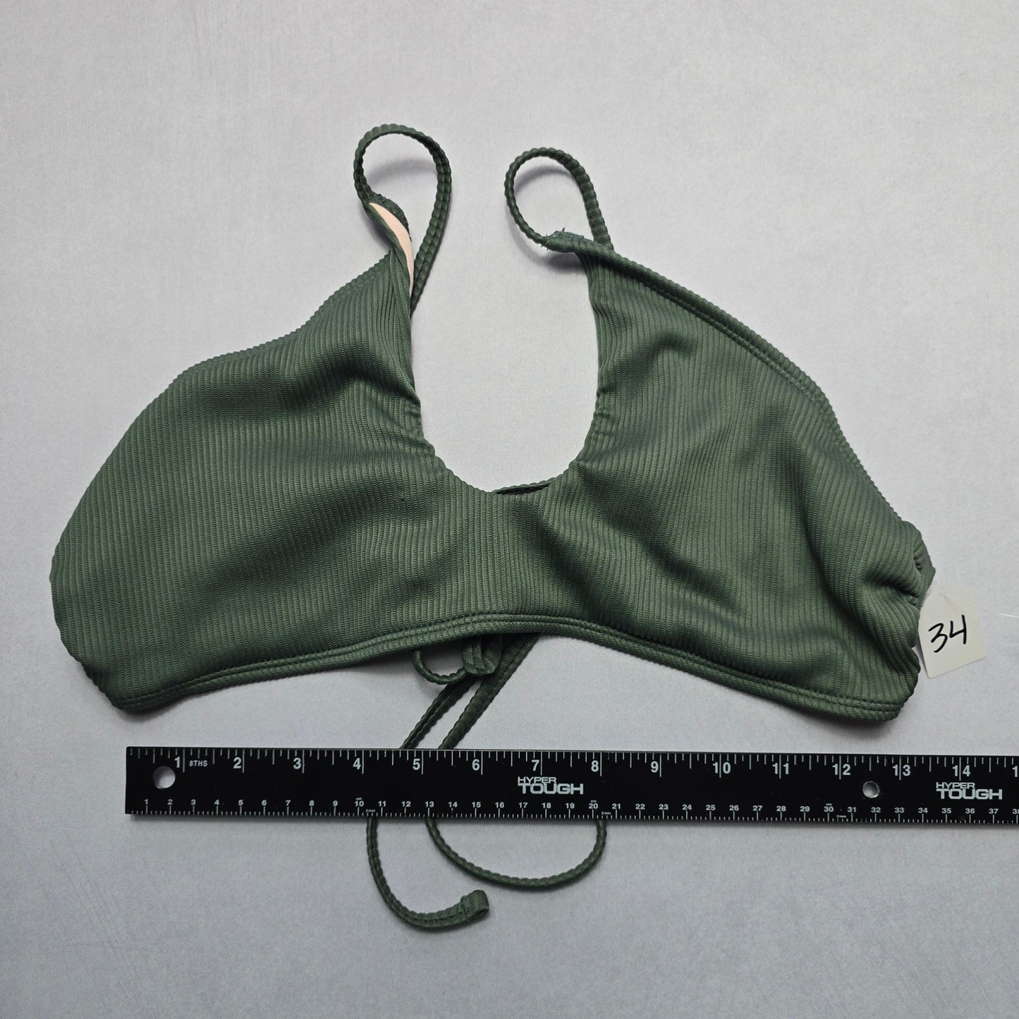 Mae Green Ribbed Ties Swim Boho Sports Bra Beach Bralette Bikini Top L Large