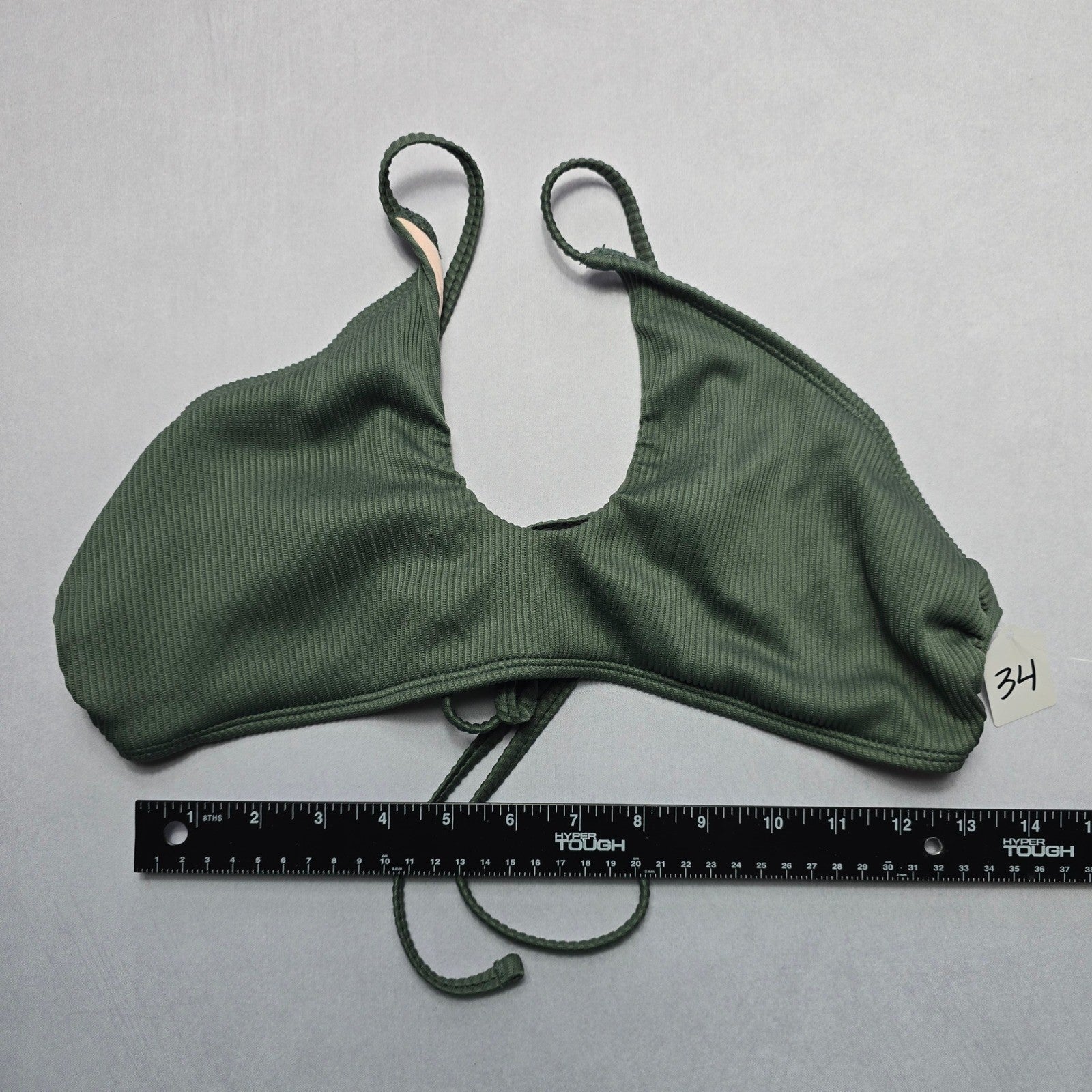 Mae Green Ribbed Ties Swim Boho Sports Bra Beach Bralette Bikini Top L Large