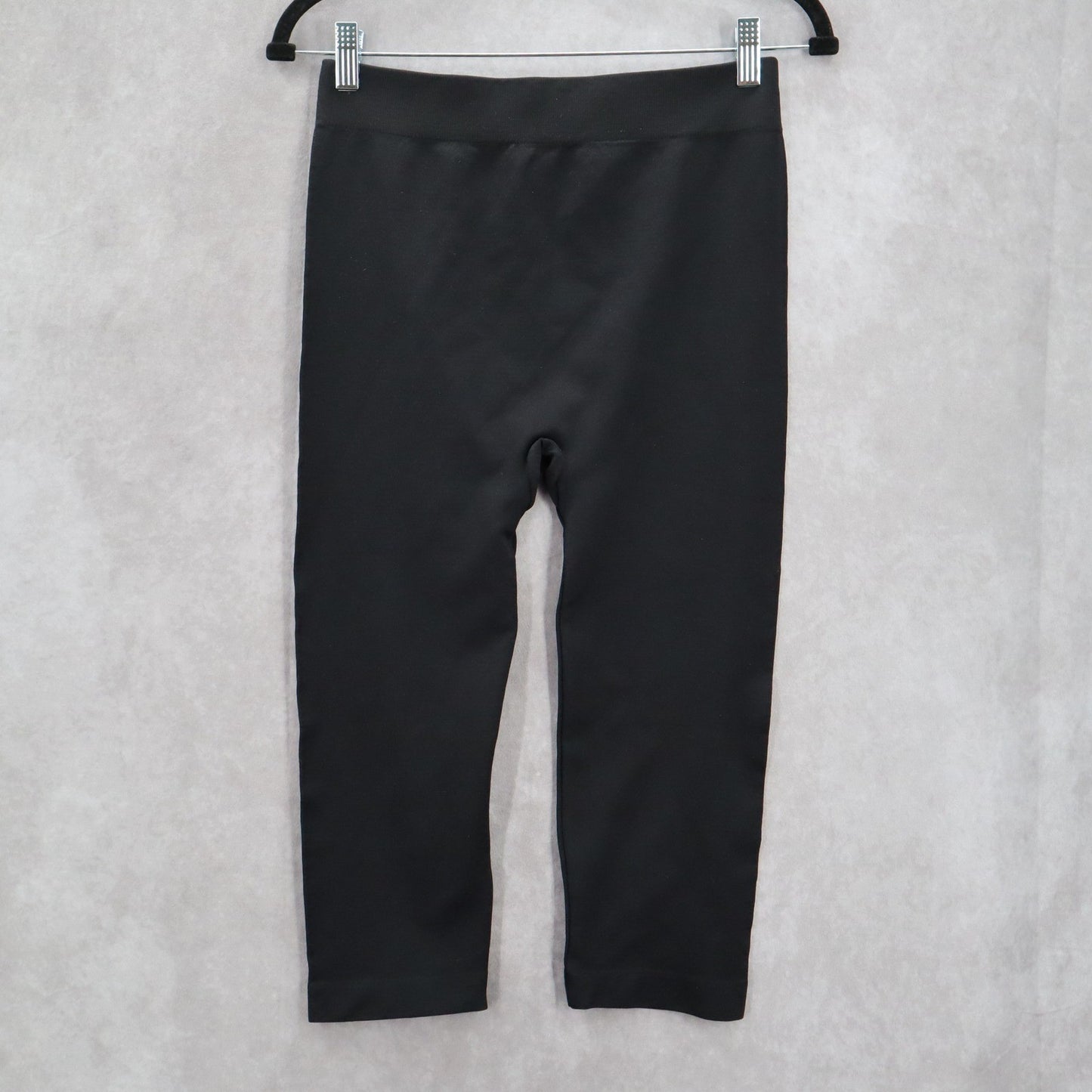 Black Stretch Cropped Capri Casual Relaxed Leggings L/XL