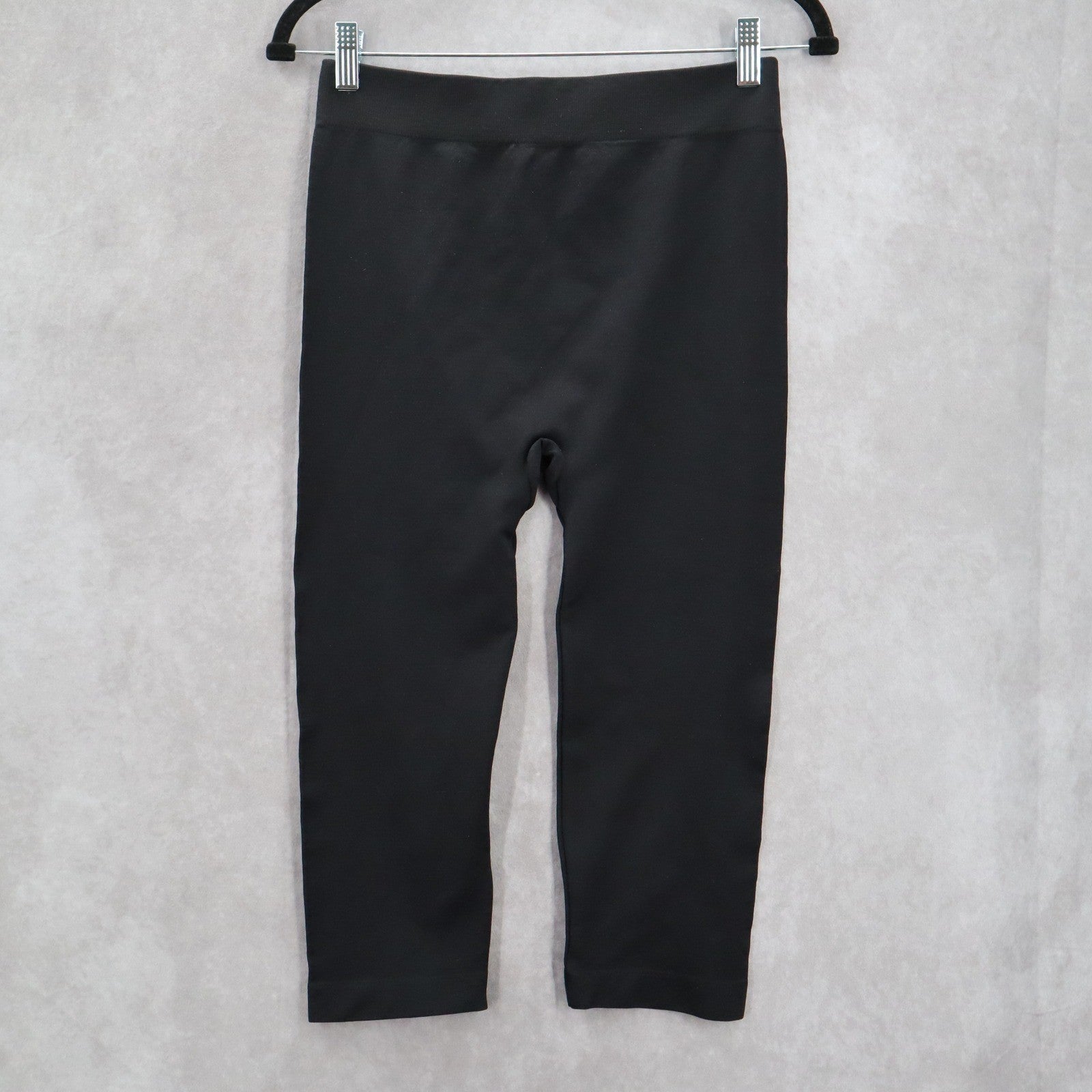 Black Stretch Cropped Capri Casual Relaxed Leggings L/XL