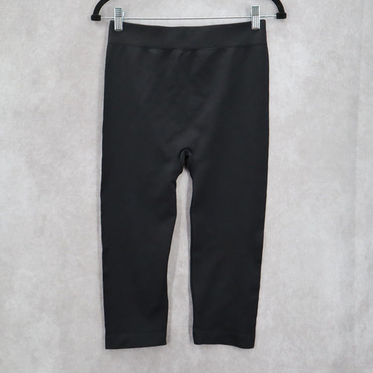 Black Stretch Cropped Capri Casual Relaxed Leggings L/XL