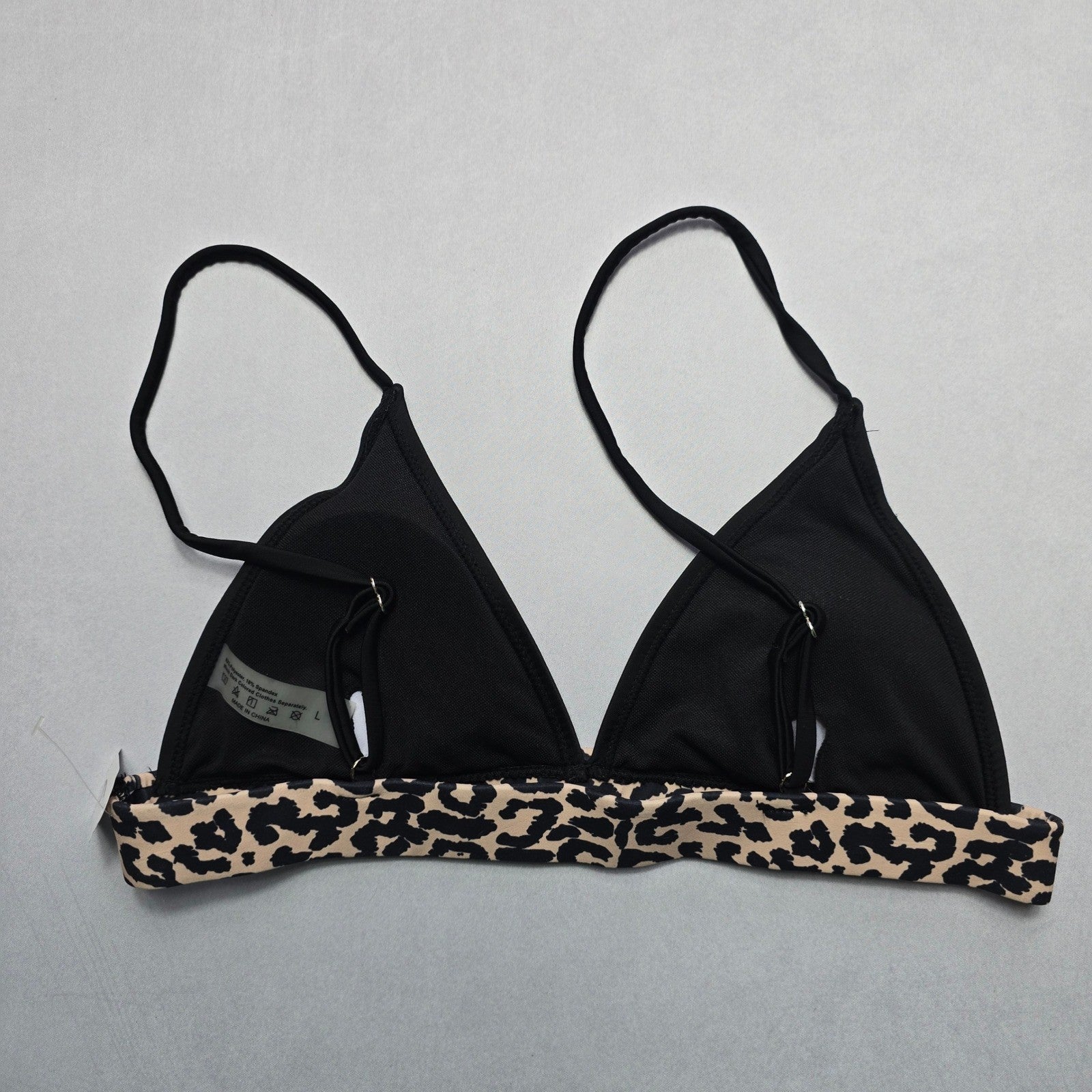 Black Animal Print Pull On Swim Sports Bra Beach Bralette Bikini Top L Large