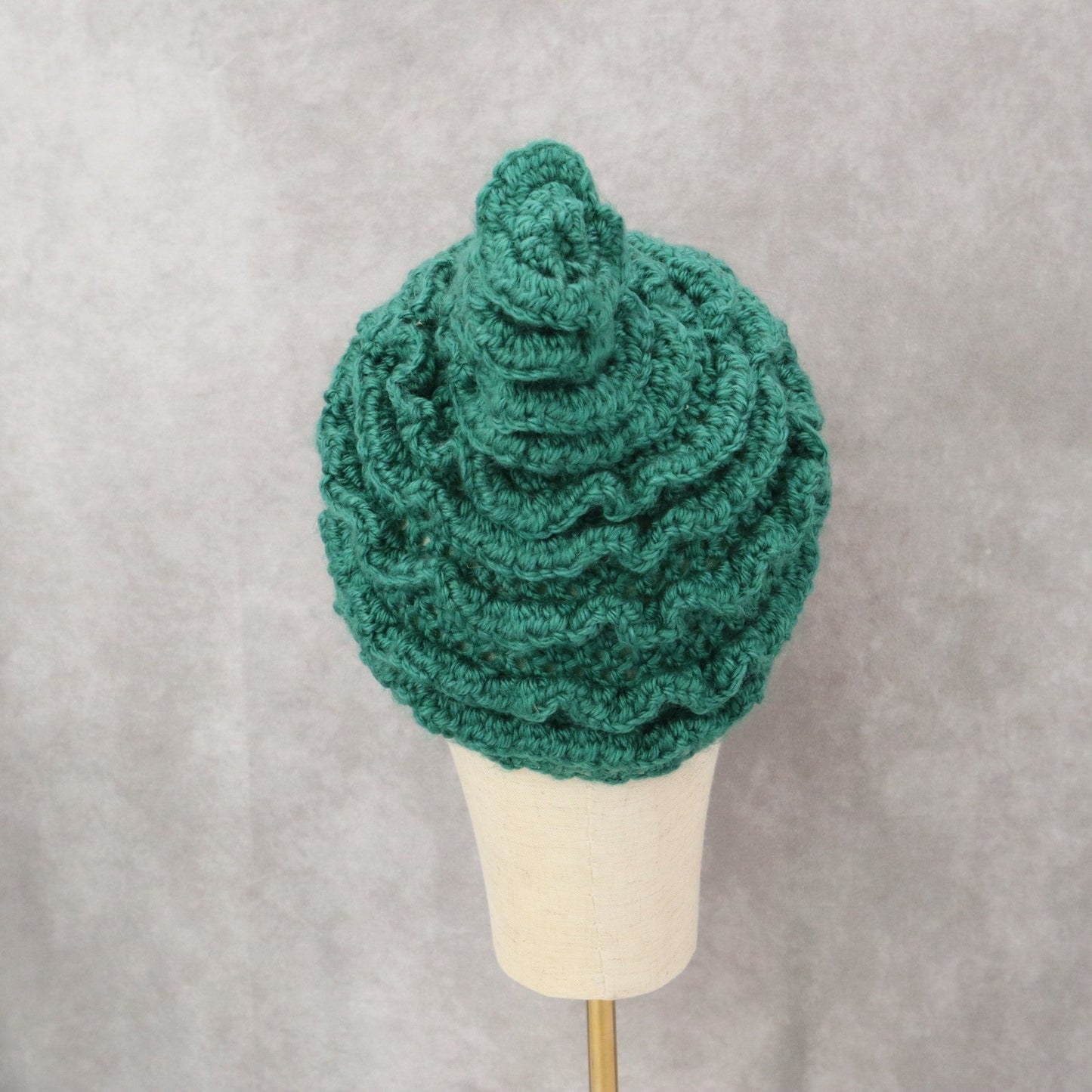 Green Crochet Elven Cable Knit Chunky Cottage Y2K Vintage Beanie Cap Hat OS