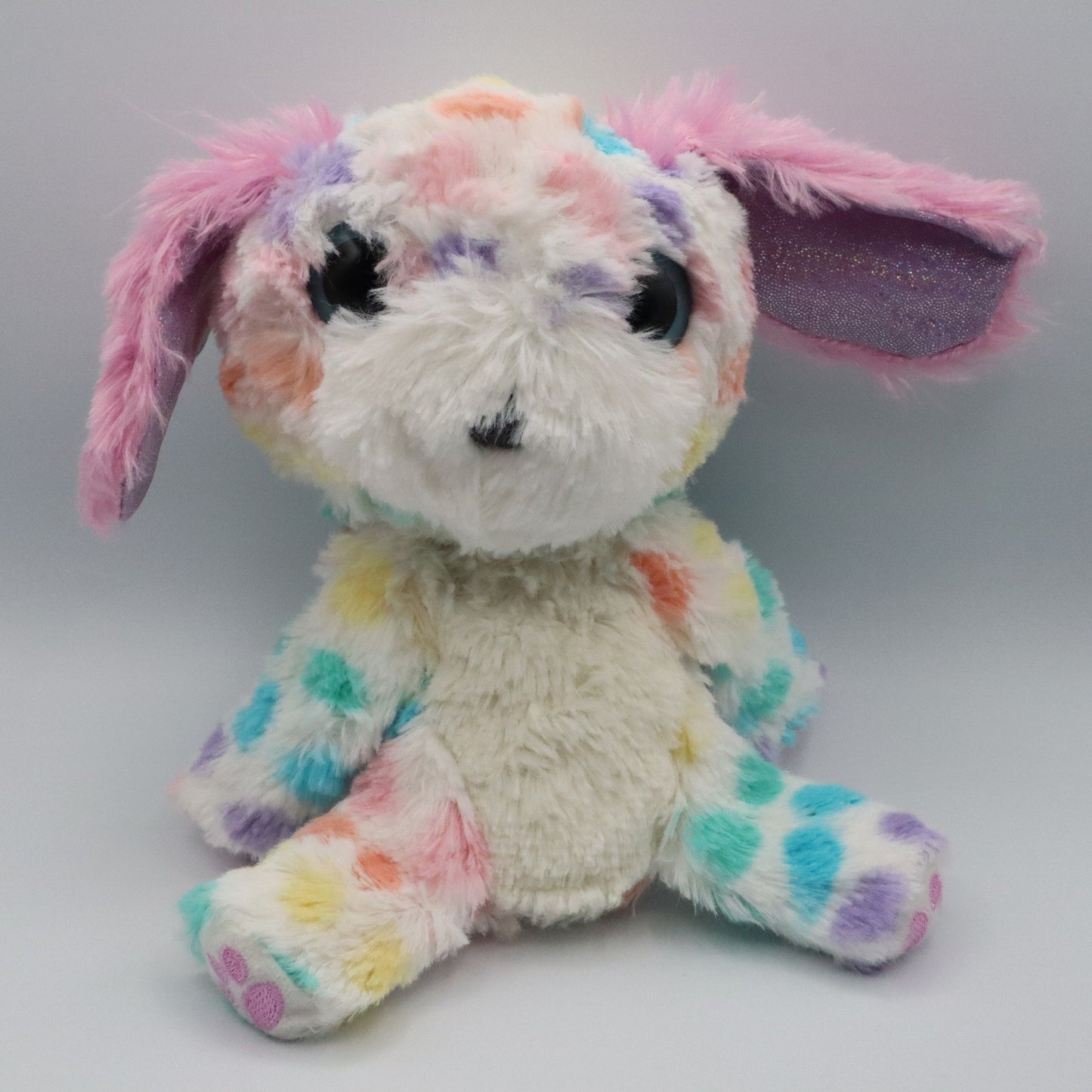 Colorful Bunny Plush Toy Stuffed Animal Soft Rainbow Pastel Sparkle Ears 9"