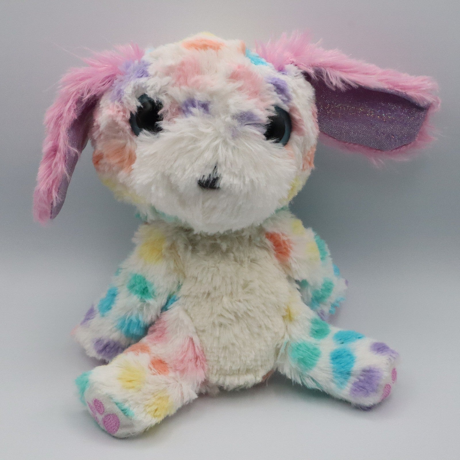Colorful Bunny Plush Toy Stuffed Animal Soft Rainbow Pastel Sparkle Ears 9"