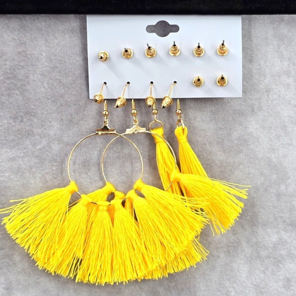 Gold Yellow Tassel Drop Dangle Stud Set Hook Fashion Jewelry Earrings JB2-55