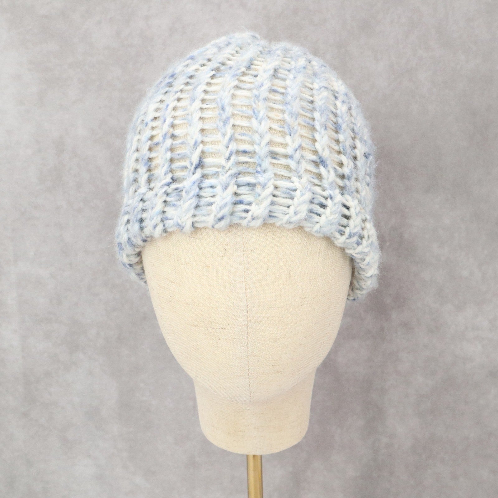 Blue Cable Knit Y2K Vintage Hippy Boys Girls Youth  Bucket Beanie Cap Hat