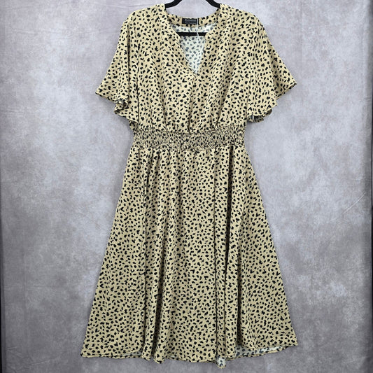 Bloomchic Animal Print Flutter Office Short Sleeve Flowy Flare Midi Dress XL