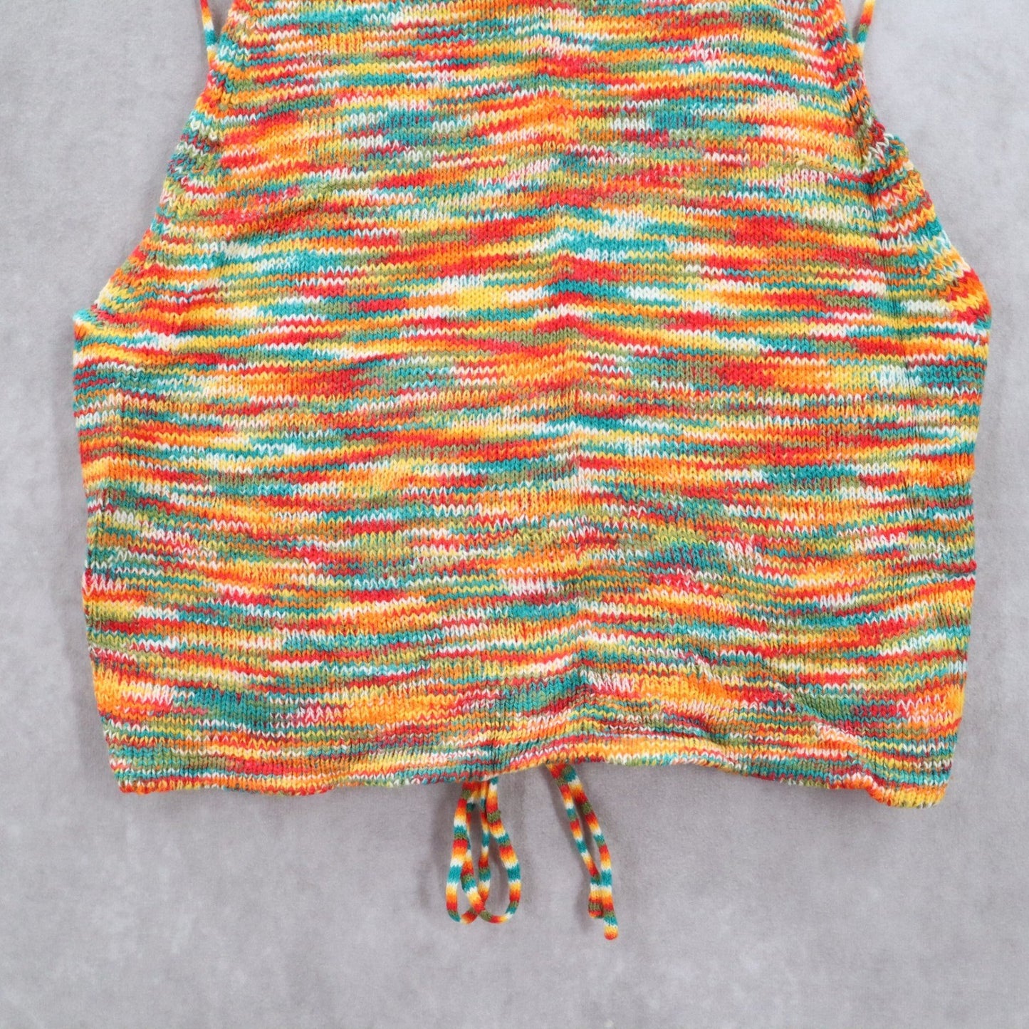 Orange Knit Multicolor Open Back Crop Tie Boho Stretch Y2K VTG Top M Medium