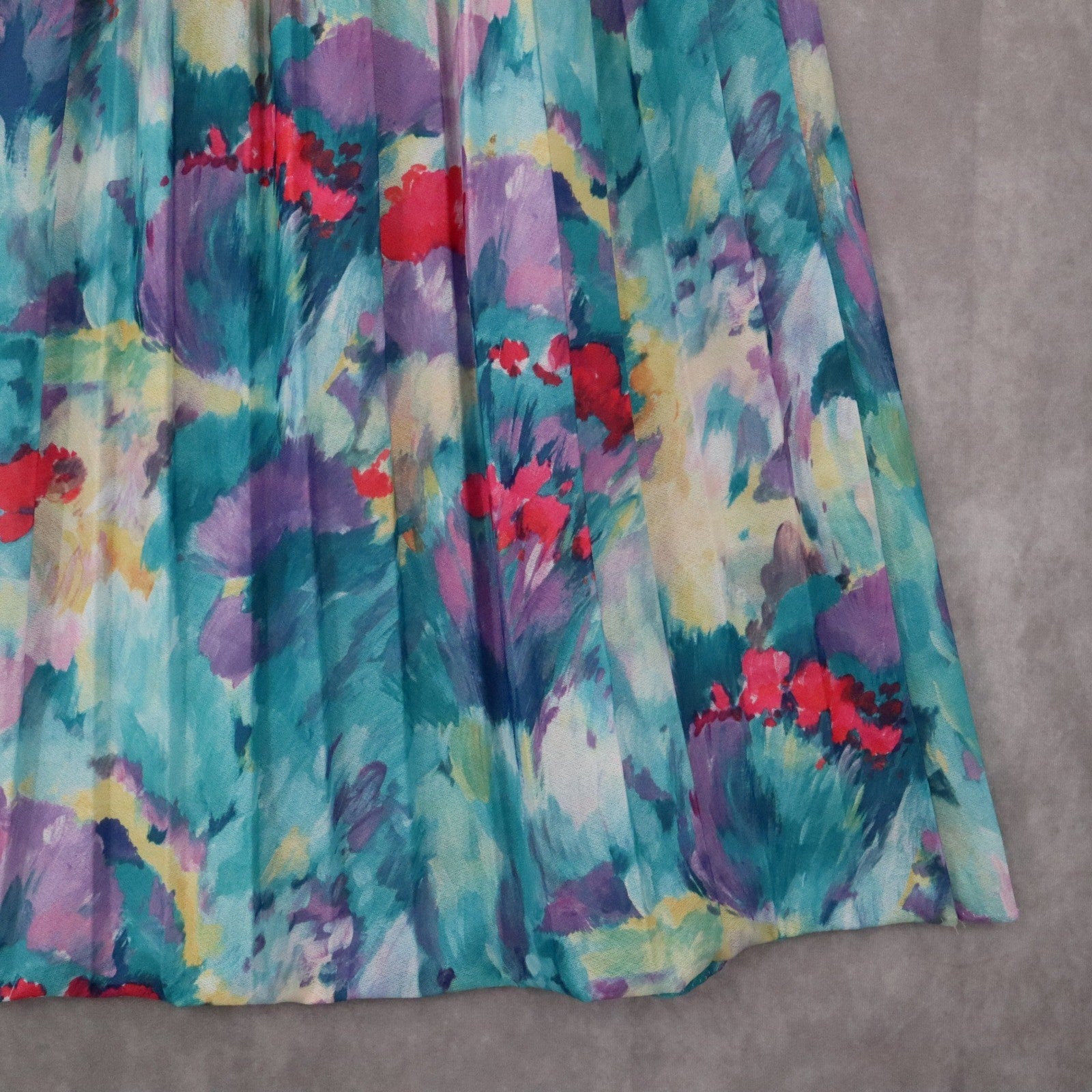 Floral Pleated Midi Skirt Watercolor Print A-Line Retro Cottagecore Chic Plus 16