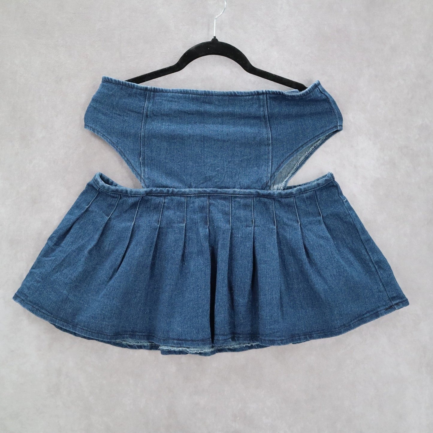 Spoon Jeans Blue Cutout Zip Mini Cotton Denim Pleated Flare Y2K Skirt L Large