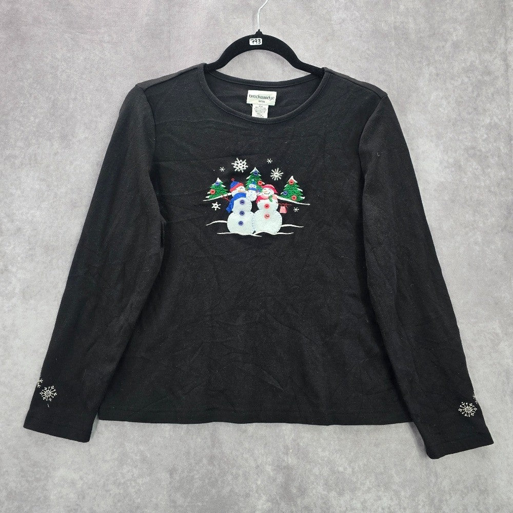 Breckenridge Black Christmas Embroidered Snowman Y2K Holiday Vintage Top Medium