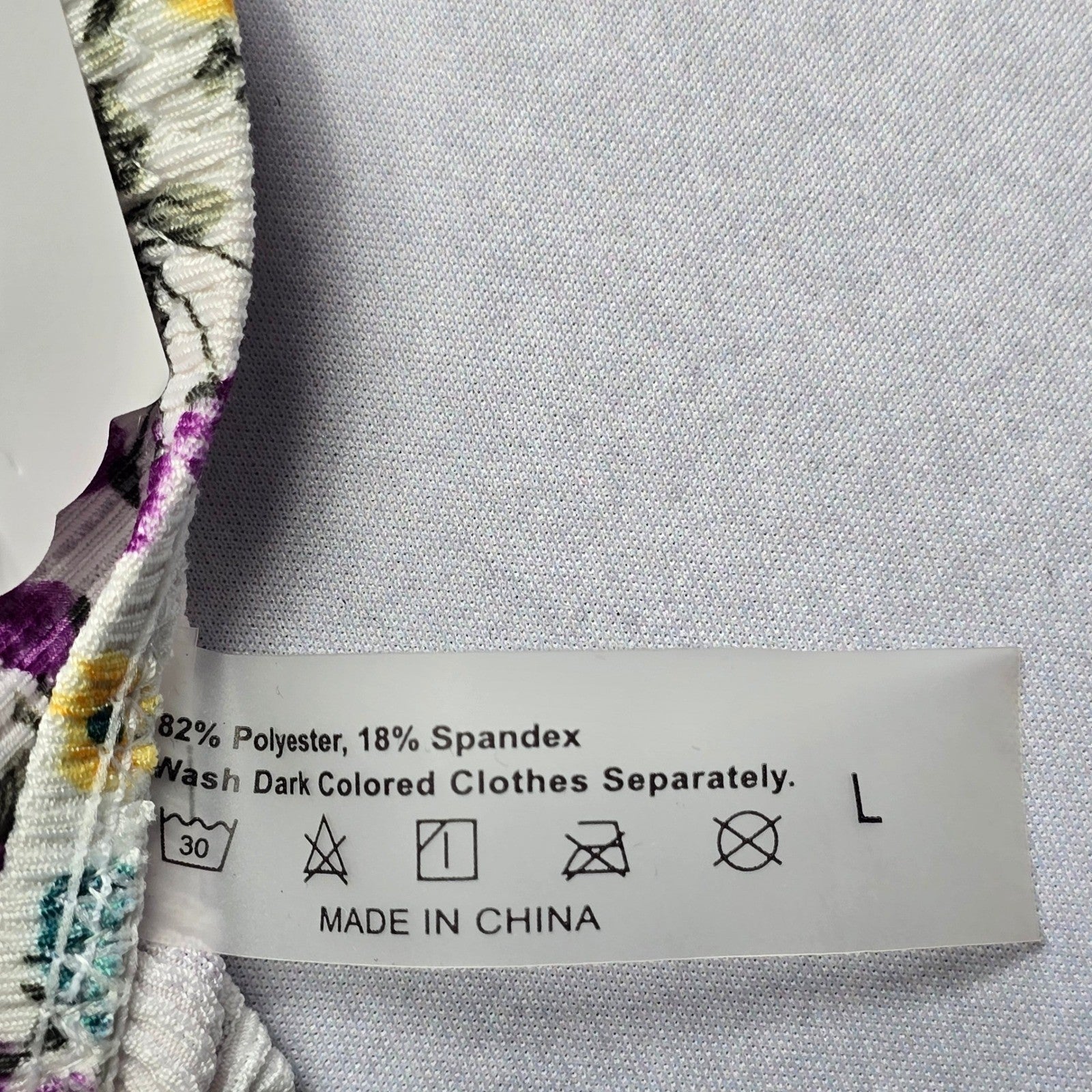White Floral Ribbed Wired Tie Swim Sports Bra Beach Bralette Bikini Top L Large