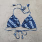 Victoria's Secret Blue White Bikini Top Tie Back Adjustable Swimwear M Medium