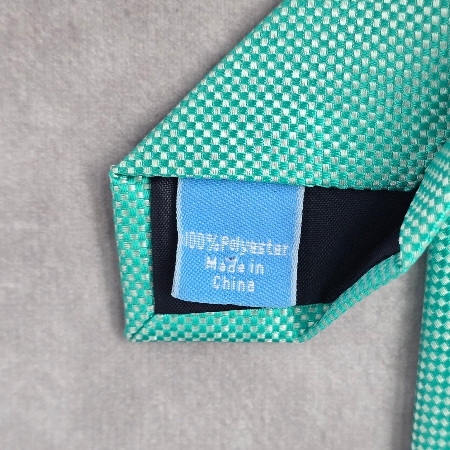 Countess Mara Green Silver Checker Weave Stripe Geometric Mens Neck Tie NWOT