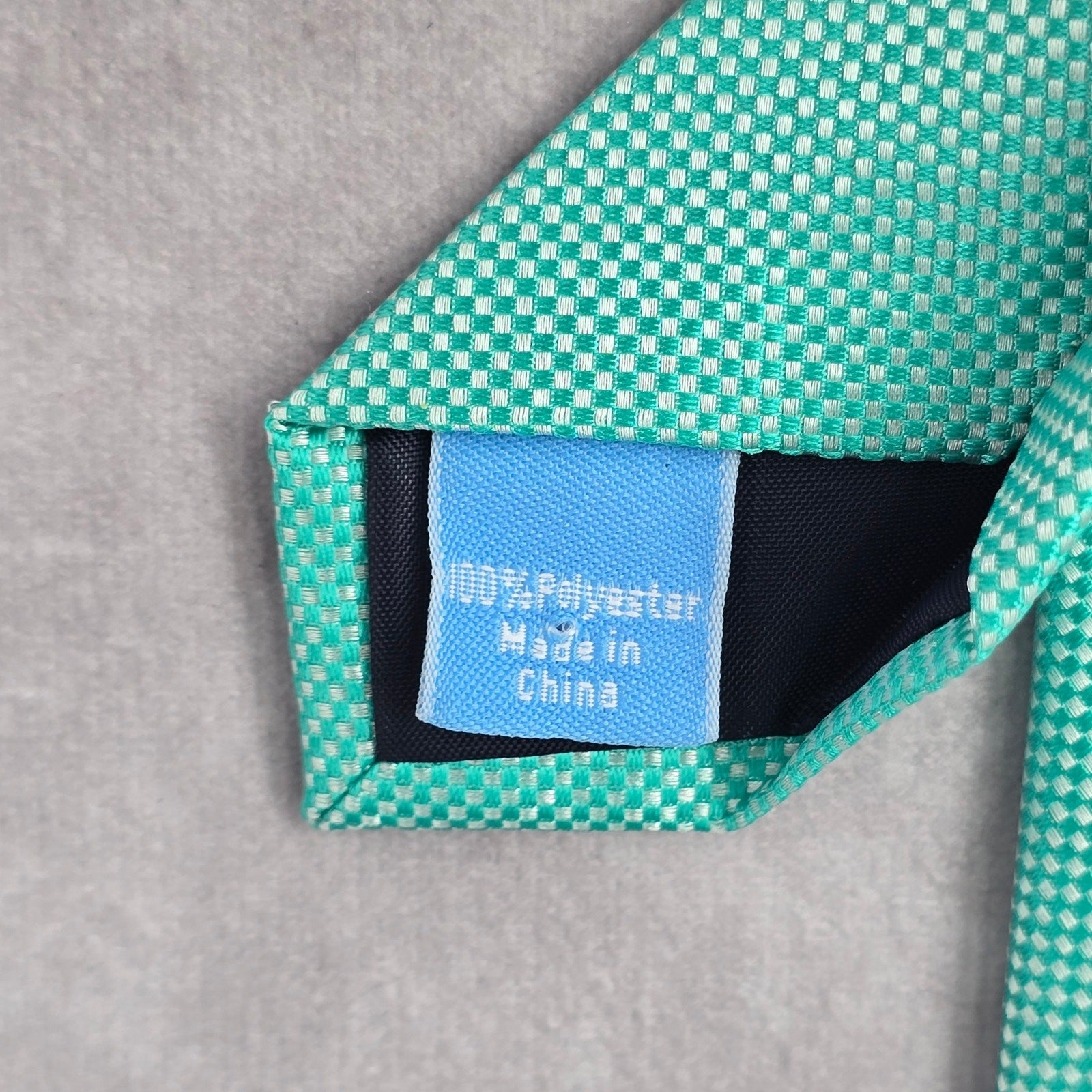 Countess Mara Green Silver Checker Weave Stripe Geometric Mens Neck Tie NWOT