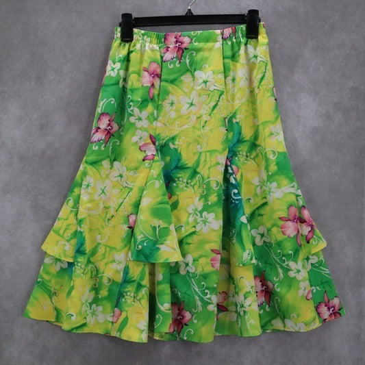 Maggie Sweet Yellow Green Floral Flare Flirty Pull On Vintage Skirt S Small