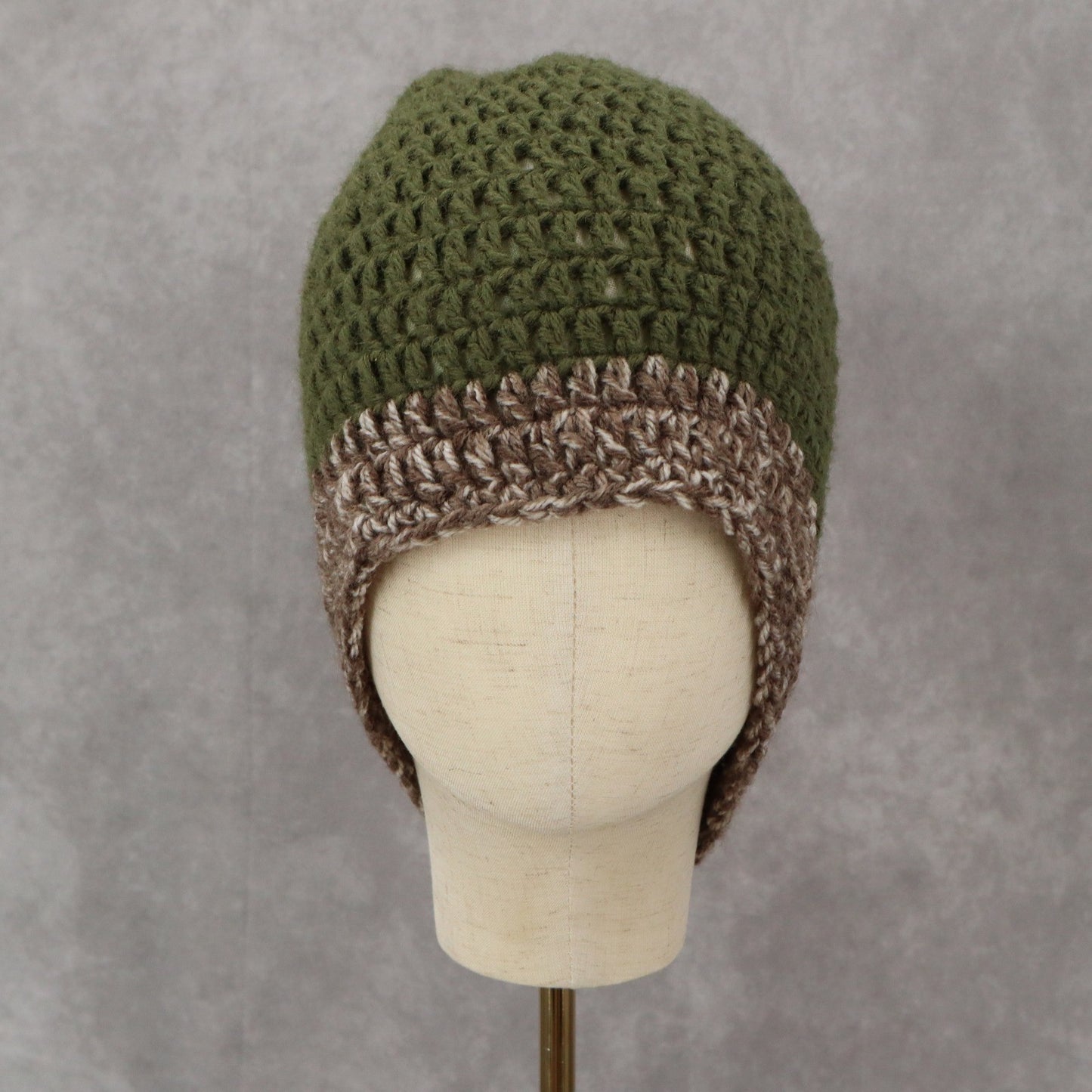 Green Crochet Gray Y2K Cable Knit Skater Cottage Cozy Beanie Cap Hat OS